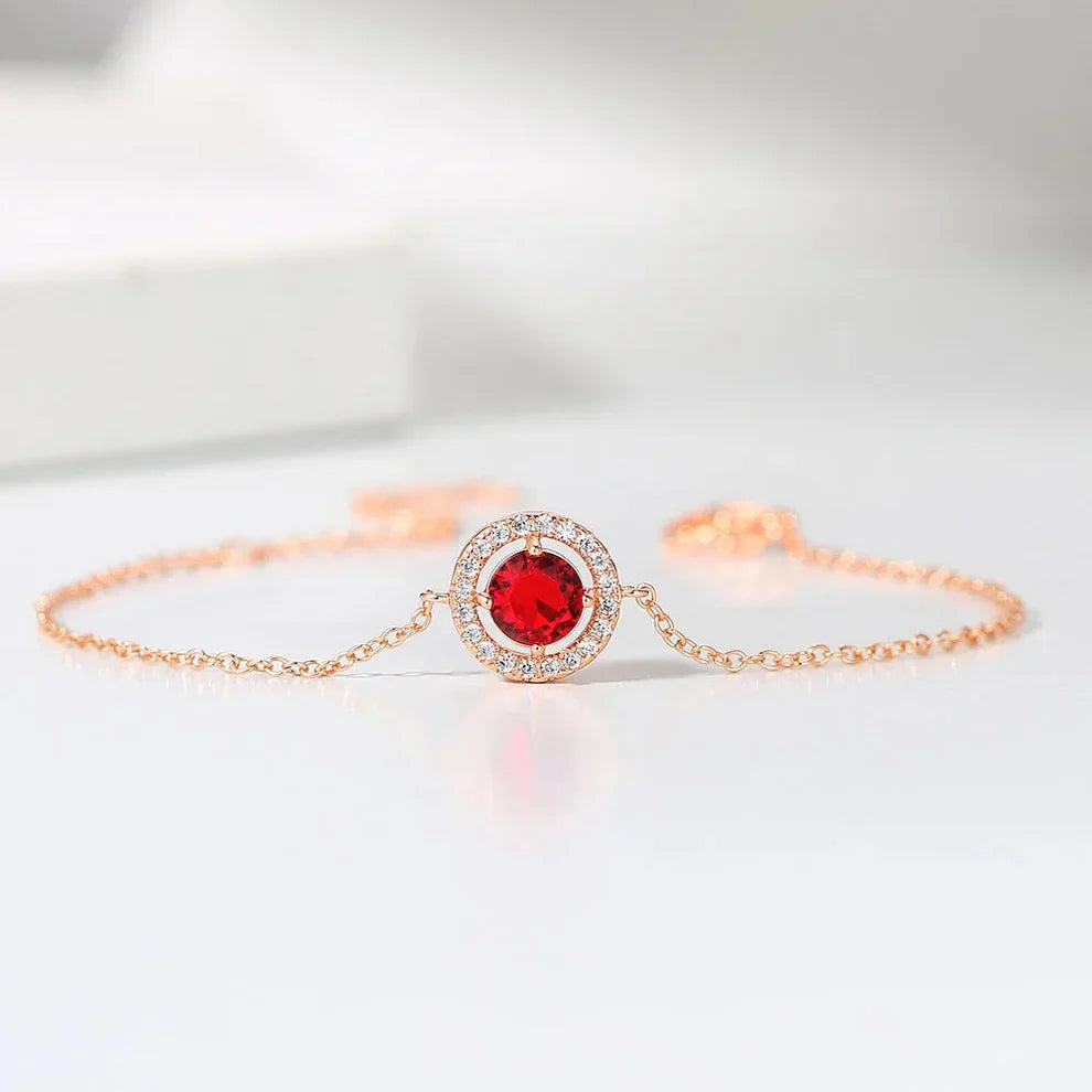 Bracciale Classico Rosa con Pietre Rosse e Cristalli
