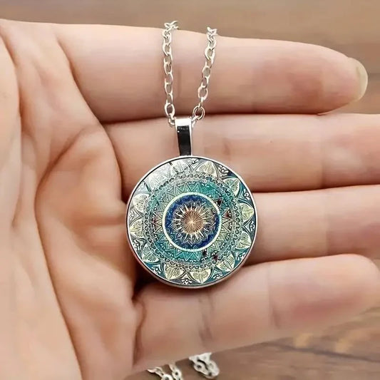 Collana mandala arrotondata blu vintage